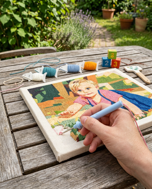 Punch needle werk van garen